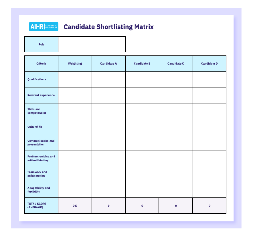 Candidate Shortlisting Matrix Template