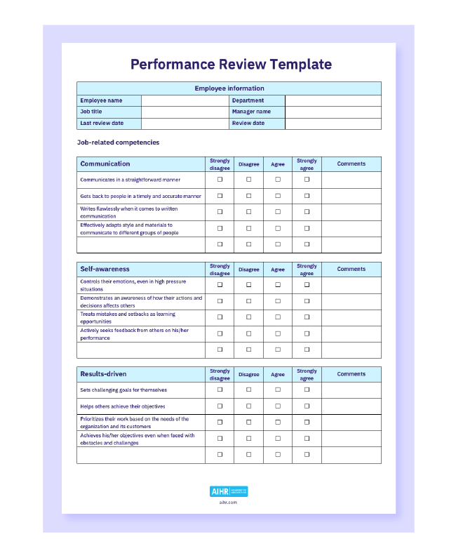 Competency-based performance review template.