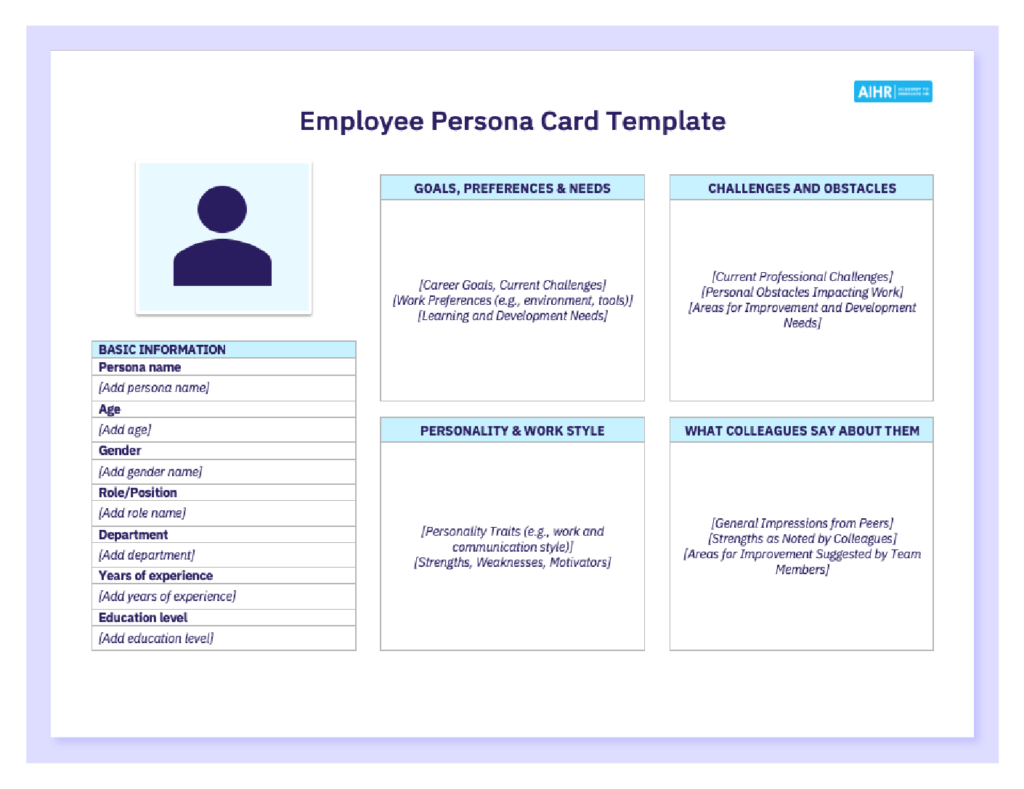 A preview of the employee persona card template in Word.