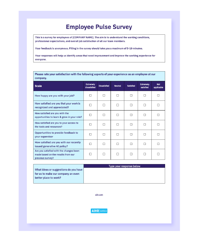 An employee pulse survey template.