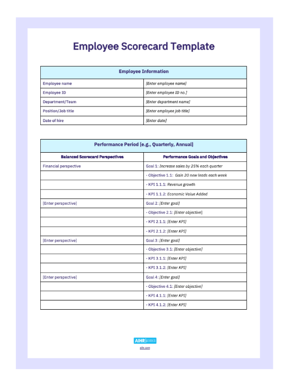 A preview of the employee scorecard template.