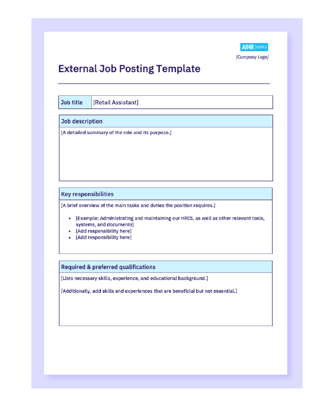 A preview of an external job posting template in a Word document.