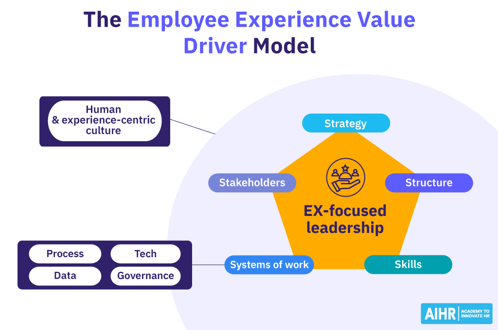 A diagram of Employee Experience Value Driver Model - the future of employee experience.