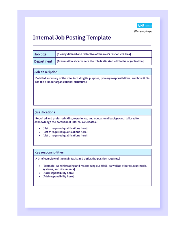 A preview of an internal job posting template in a Word document.