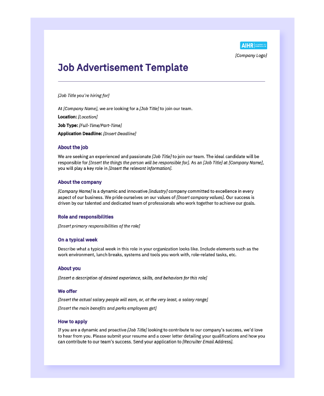 A job advertisement template.