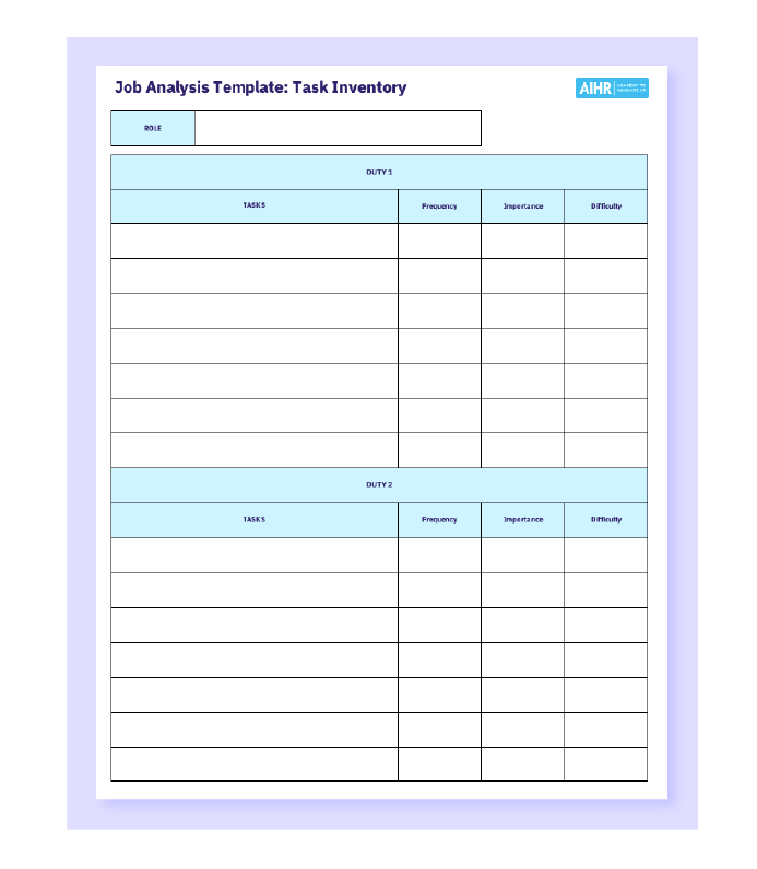 Job analysis template in Excel.