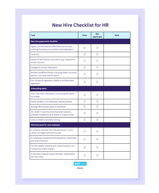 New Hire Checklist for HR