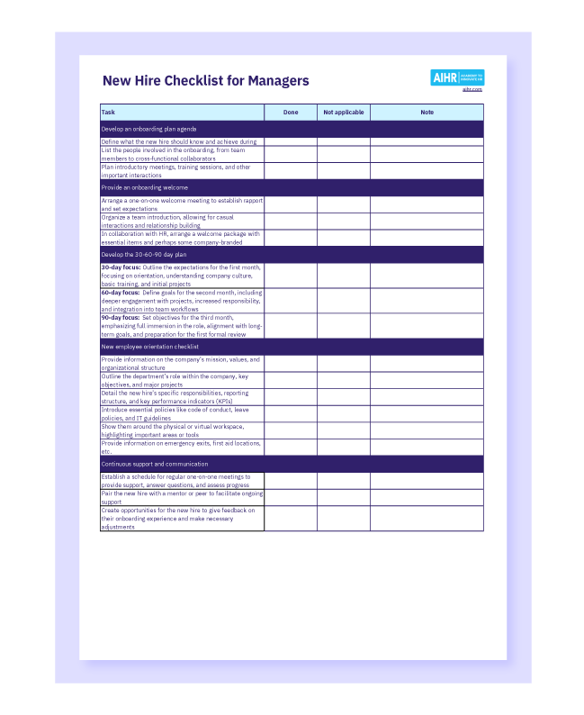 New Hire Checklist for Managers
