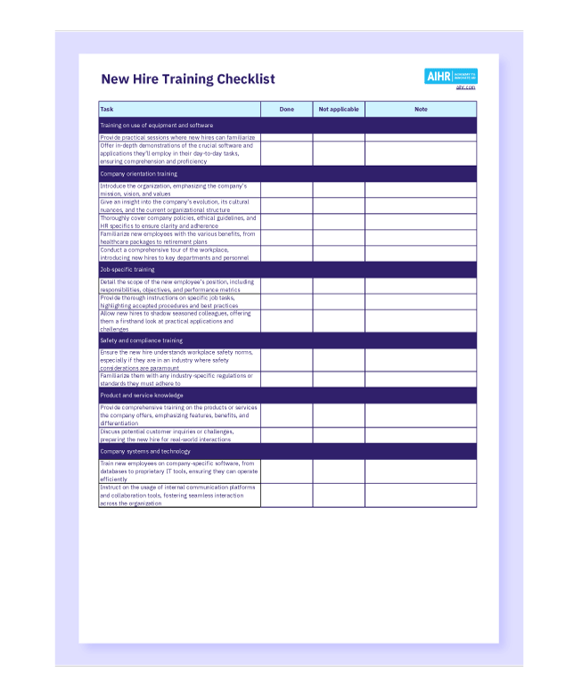 New Hire Training Checklist template