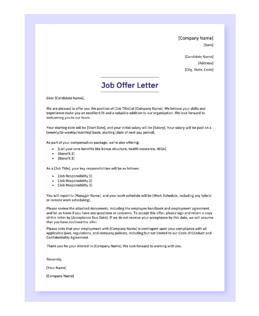 Simple Job Offer Letter Template Sample