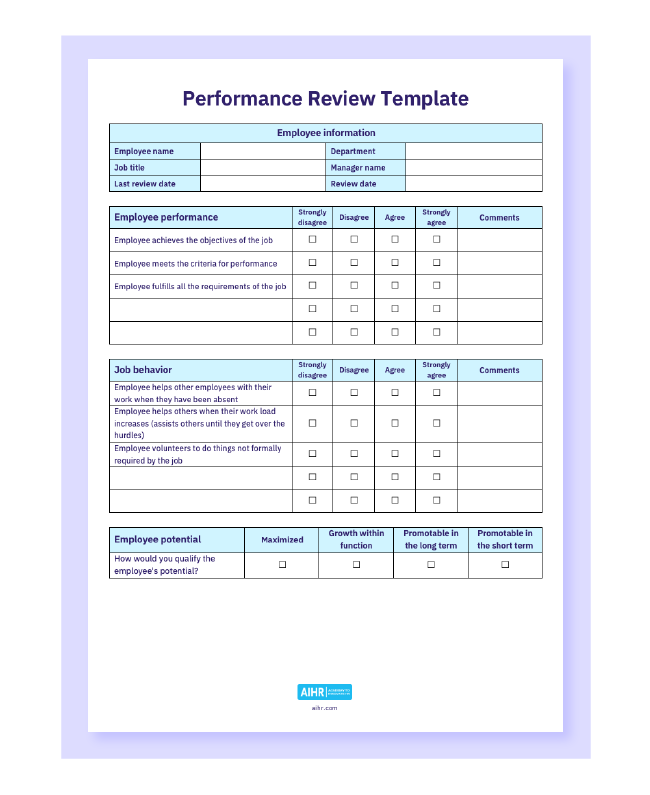 Performance review template.