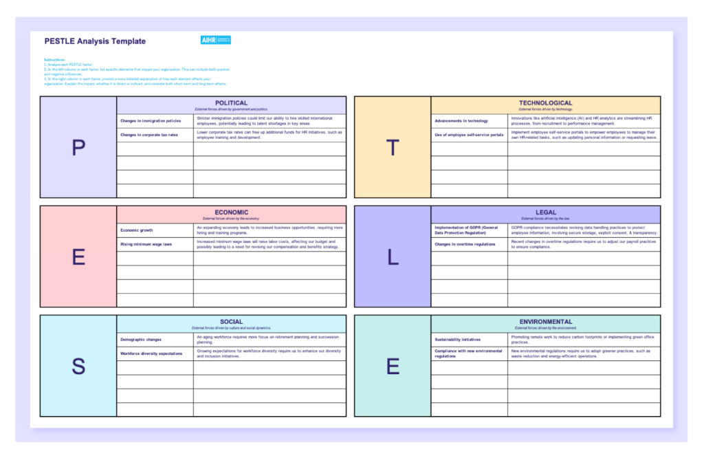 Preview of PESTLE analysis template in Excel.