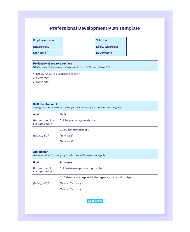 Professional development plan template in Word - free download.