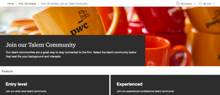 PwC talent pool page