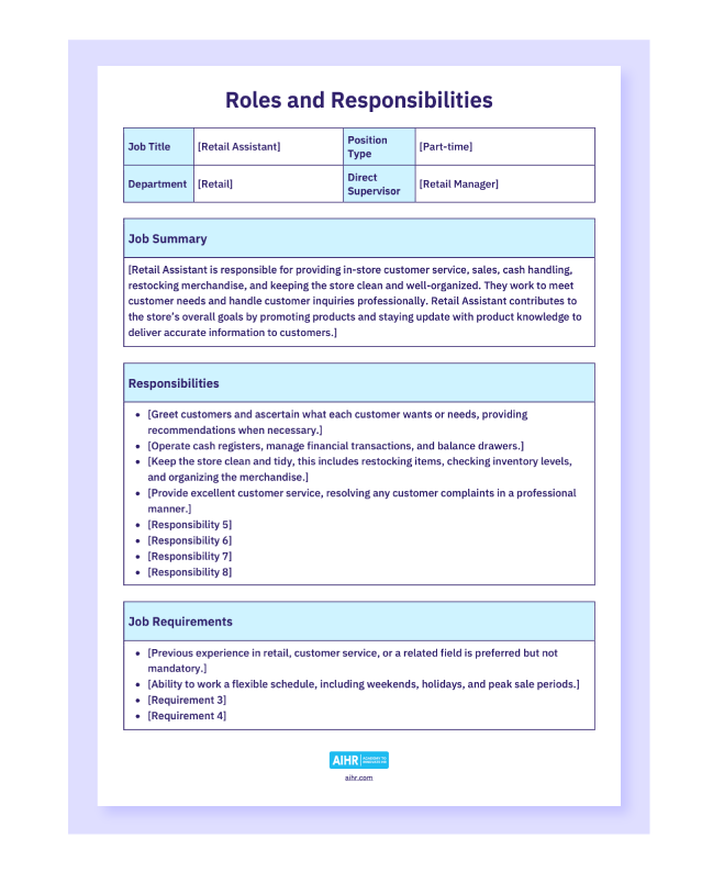 Free Roles and Responsibilities Template Download.