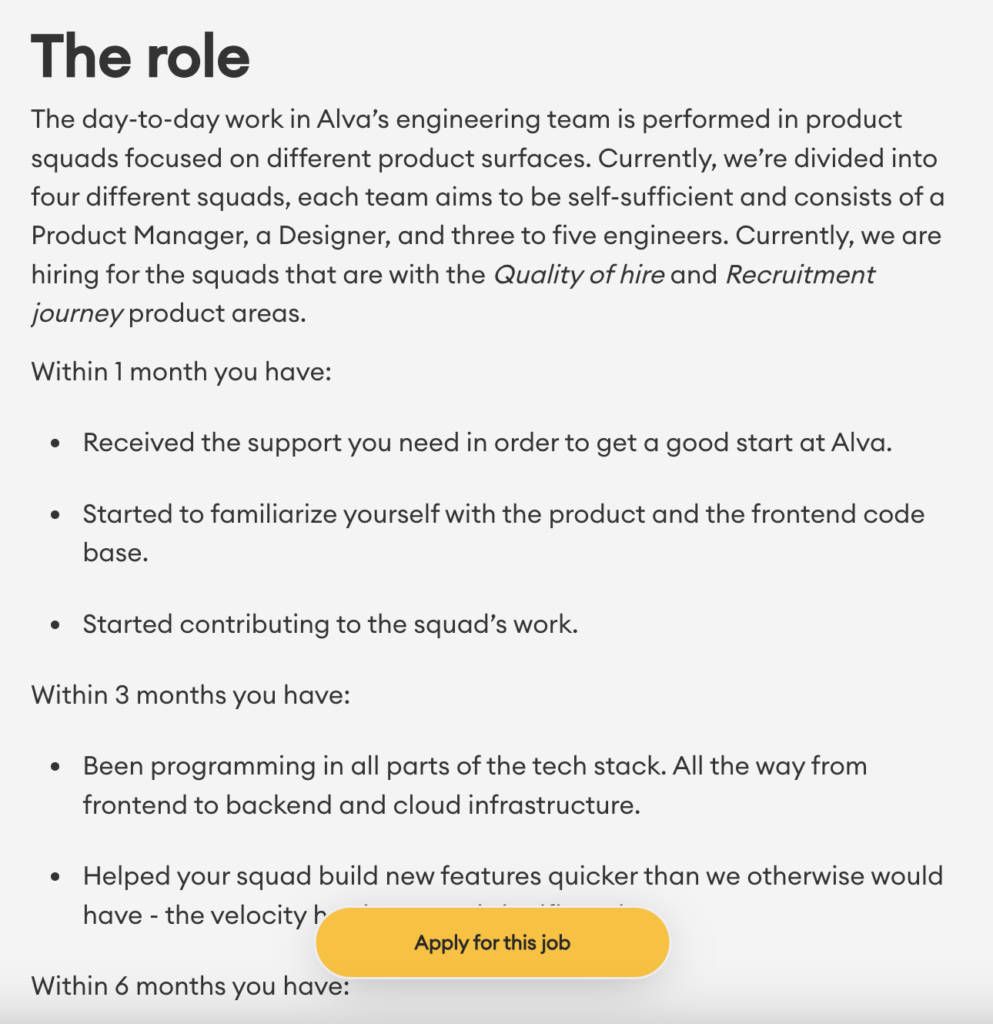 An example of an Alva Labs job ad.