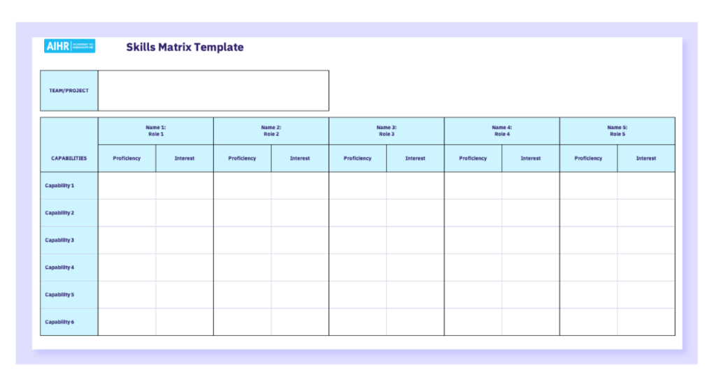 Skills matrix template in Excel.