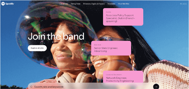 مشاغل-صفحه-مثال-spotify Spotify's career page on their online website.