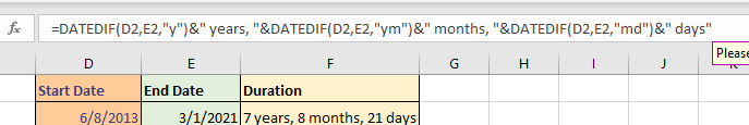 datedif-duration DATEDIF function results