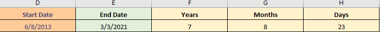 تاریخچه نتایج DATEDIF function results