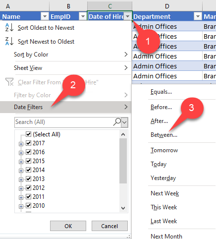فیلتر-تاریخ استخدام Date filters