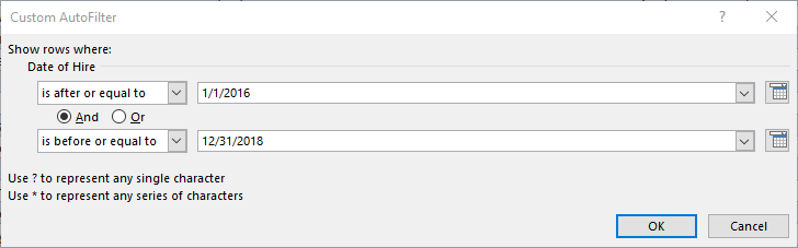 فیلترهای بین Filter parameters