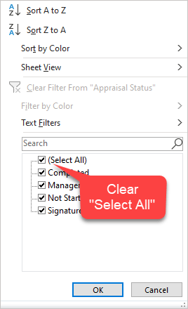 پاک کردن فیلترها Filters