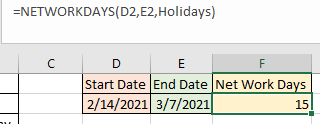 شبکه روز - نتیجه NETWORKDAYS function results