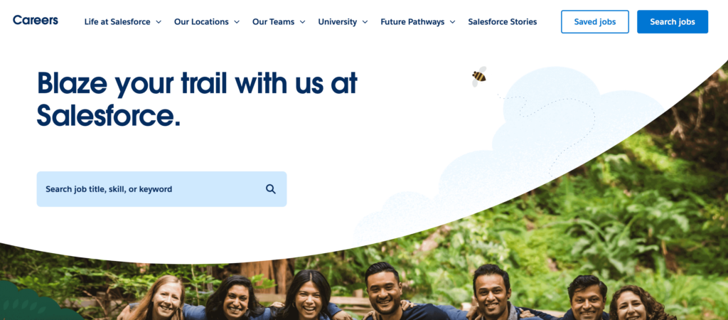 salesforce-career-page-example-1024x450-1 Salesforce's career page on their online website.