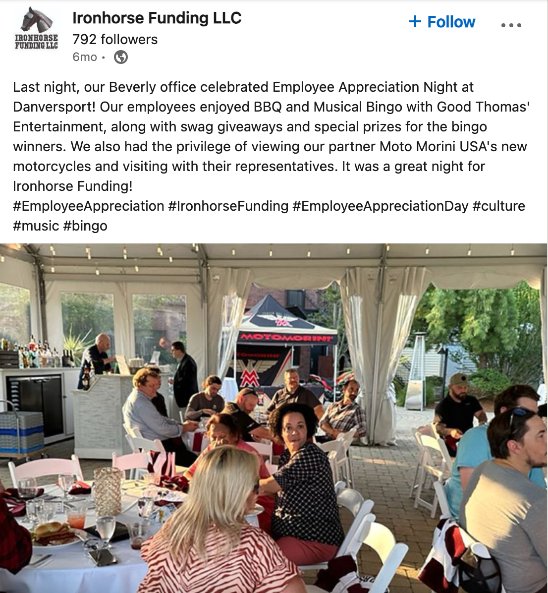 بدون عنوان-1 Ironhorse Funding LLC's post on LinkedIn celebrating Employee Appreciation Night.