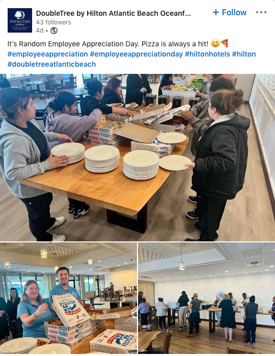 بدون عنوان DoubleTree by Hilton Hotel's employee appreciation message post on LinkedIn.