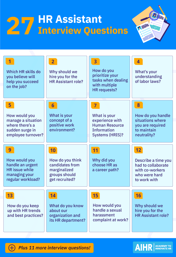 hr-دستیار-مصاحبه-سوالات-یک صفحه 27 HR Assistant interview questions, covering topics like HR skills, labor laws, and handling workplace issues.