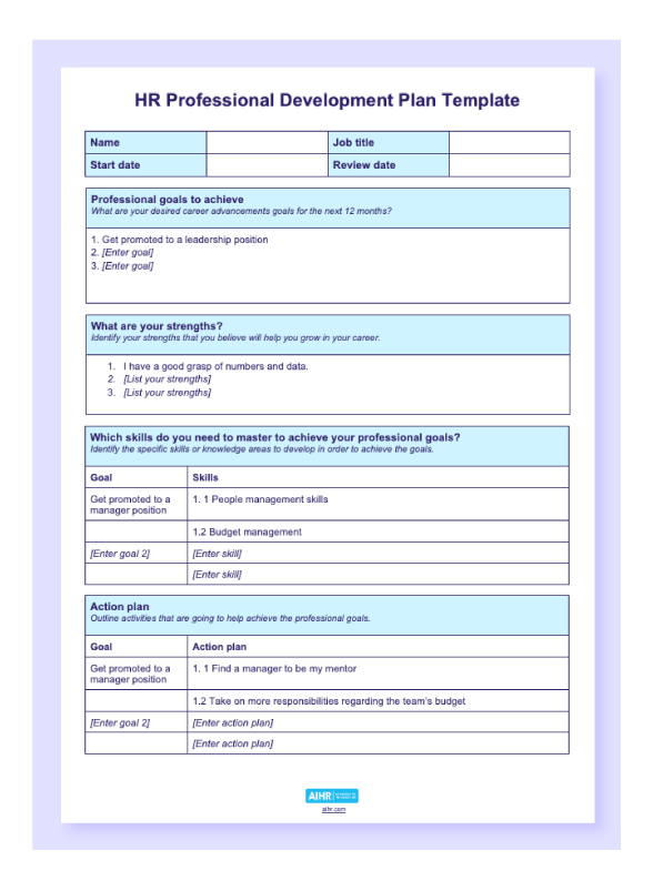 hr-professional-development plan-template-preview A preview of the HR professional development plan template.