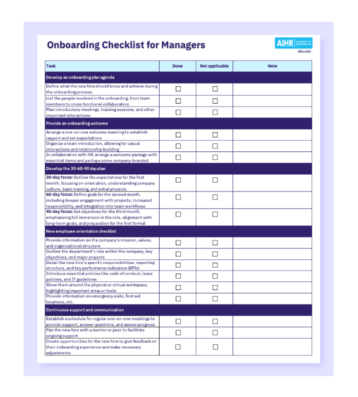 نمونه-بررسی-بررسی-برنامه-برای-مدیران Screenshot of an onboarding checklist for managers.